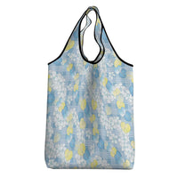 Anthurium Plumeria Lei Pastel Grocery Bag Blue Hawaiian Splendid Palaka LT01 - Polynesian Pride
