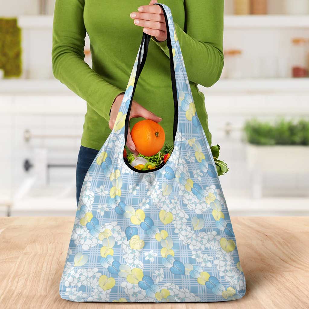 Anthurium Plumeria Lei Pastel Grocery Bag Blue Hawaiian Splendid Palaka LT01 - Polynesian Pride