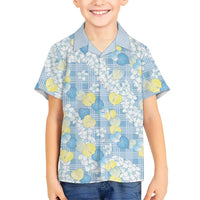 Anthurium Plumeria Lei Pastel Kid Hawaiian Shirt Blue Hawaiian Splendid Palaka LT01 Kid Blue - Polynesian Pride