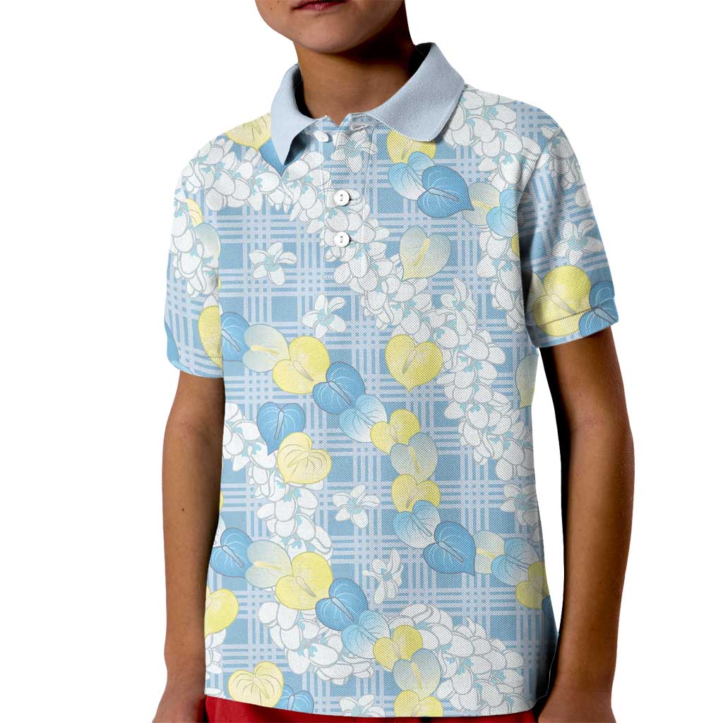 Anthurium Plumeria Lei Pastel Kid Polo Shirt Blue Hawaiian Splendid Palaka