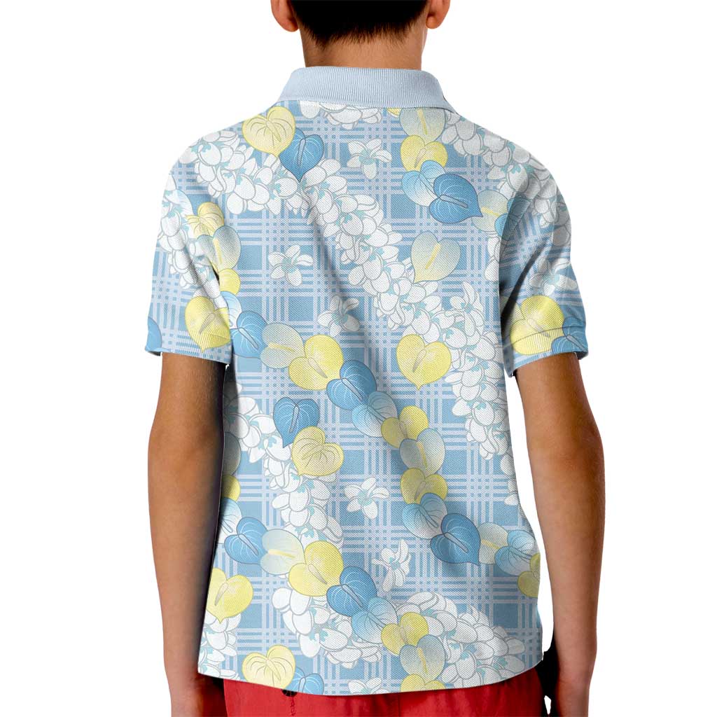 Anthurium Plumeria Lei Pastel Kid Polo Shirt Blue Hawaiian Splendid Palaka