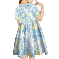 Anthurium Plumeria Lei Pastel Kid Short Sleeve Dress Blue Hawaiian Splendid Palaka LT01 - Polynesian Pride