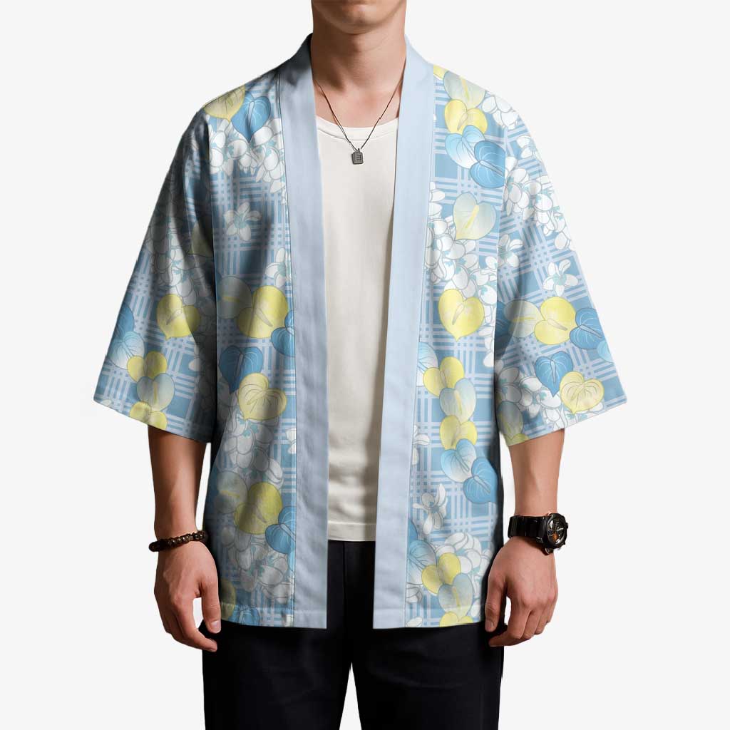 Anthurium Plumeria Lei Pastel Kimono Blue Hawaiian Splendid Palaka