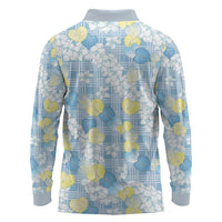 Anthurium Plumeria Lei Pastel Long Sleeve Polo Shirt Blue Hawaiian Splendid Palaka LT01 - Polynesian Pride