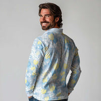 Anthurium Plumeria Lei Pastel Long Sleeve Polo Shirt Blue Hawaiian Splendid Palaka LT01 - Polynesian Pride