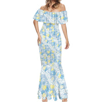 Anthurium Plumeria Lei Pastel Mermaid Dress Blue Hawaiian Splendid Palaka