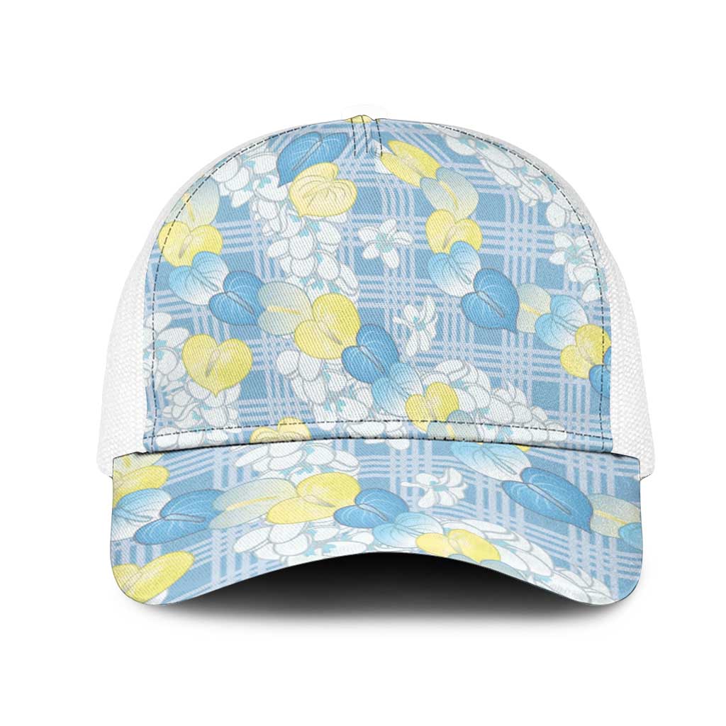 Anthurium Plumeria Lei Pastel Mesh Trucker Cap Blue Hawaiian Splendid Palaka