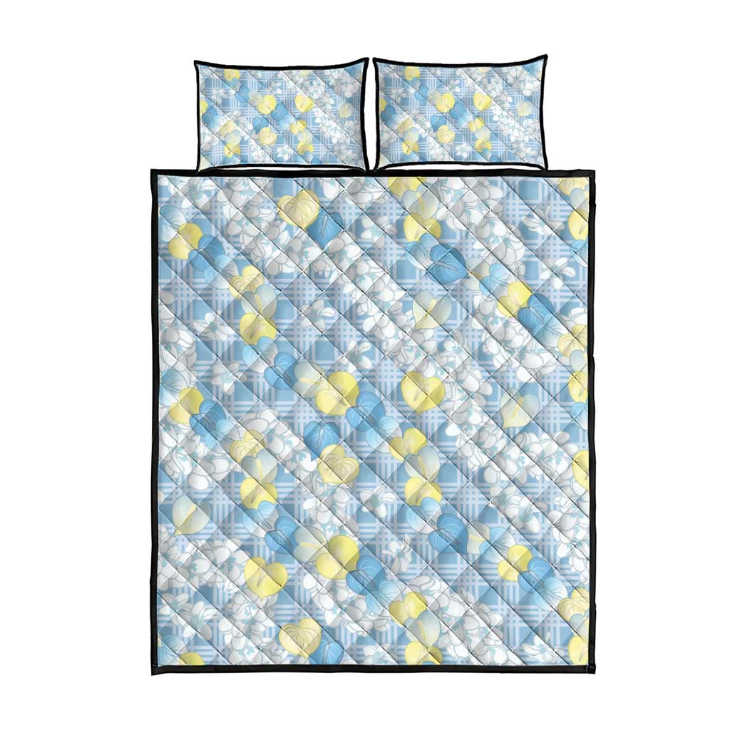 Anthurium Plumeria Lei Pastel Quilt Bed Set Blue Hawaiian Splendid Palaka