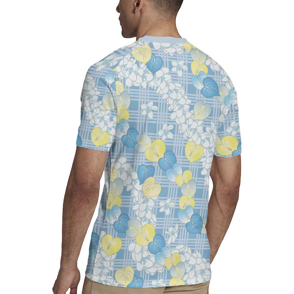 Anthurium Plumeria Lei Pastel Rugby Jersey Blue Hawaiian Splendid Palaka