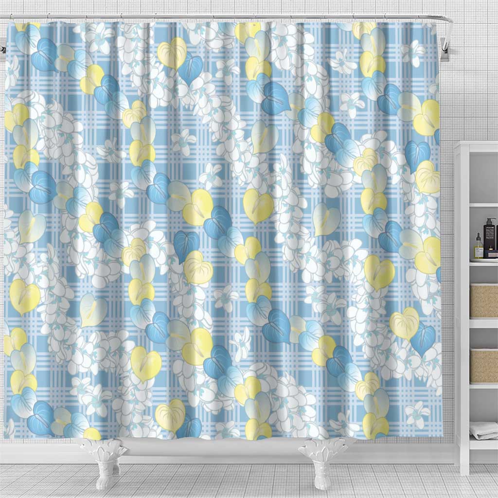 Anthurium Plumeria Lei Pastel Shower Curtain Blue Hawaiian Splendid Palaka