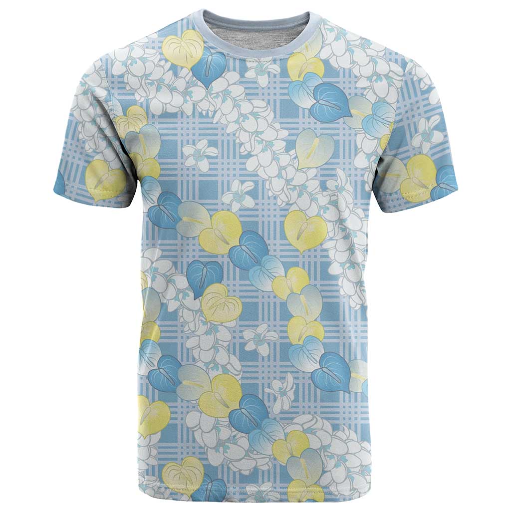 Anthurium Plumeria Lei Pastel T Shirt Blue Hawaiian Splendid Palaka LT01 Blue - Polynesian Pride