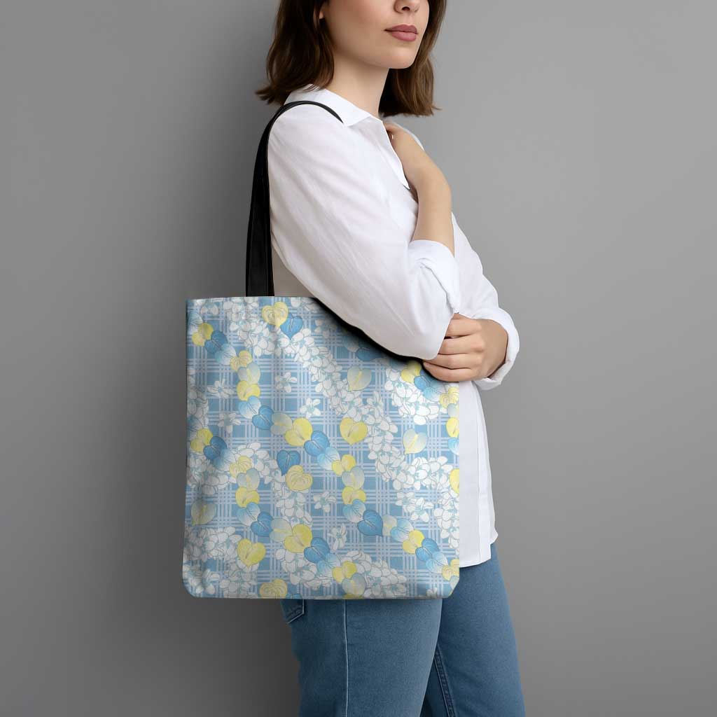 Anthurium Plumeria Lei Pastel Tote Bag Blue Hawaiian Splendid Palaka