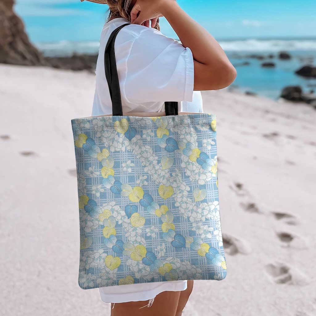 Anthurium Plumeria Lei Pastel Tote Bag Blue Hawaiian Splendid Palaka