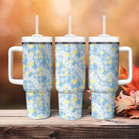 Anthurium Plumeria Lei Pastel Tumbler With Handle Blue Hawaiian Splendid Palaka