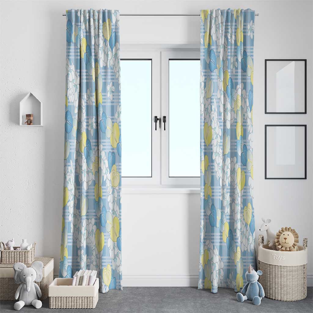 Anthurium Plumeria Lei Pastel Window Curtain Blue Hawaiian Splendid Palaka