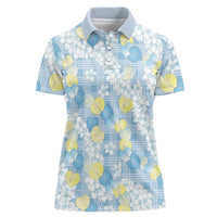 Anthurium Plumeria Lei Pastel Women Polo Shirt Blue Hawaiian Splendid Palaka