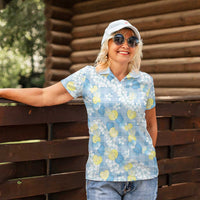 Anthurium Plumeria Lei Pastel Women Polo Shirt Blue Hawaiian Splendid Palaka