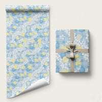 Anthurium Plumeria Lei Pastel Wrapping Paper Blue Hawaiian Splendid Palaka