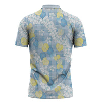 Anthurium Plumeria Lei Pastel Zipper Polo Shirt Blue Hawaiian Splendid Palaka
