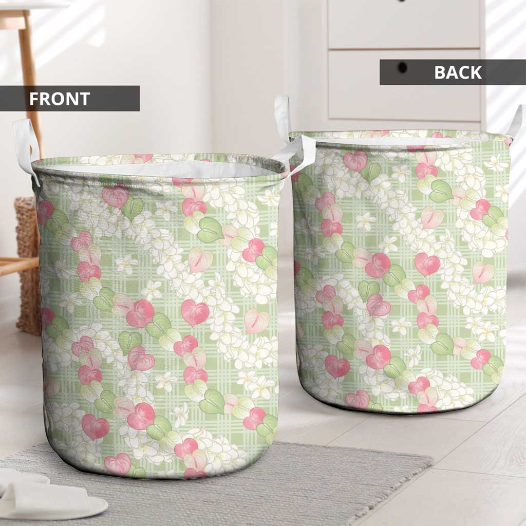 Anthurium Plumeria Lei Pastel Laundry Basket Green Hawaiian Splendid Palaka