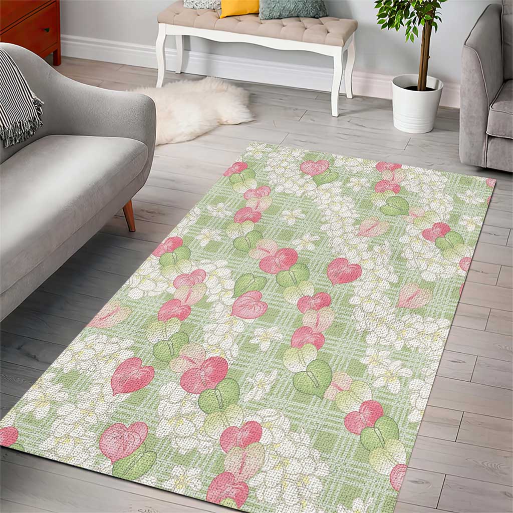 Anthurium Plumeria Lei Pastel Area Rug Green Hawaiian Splendid Palaka