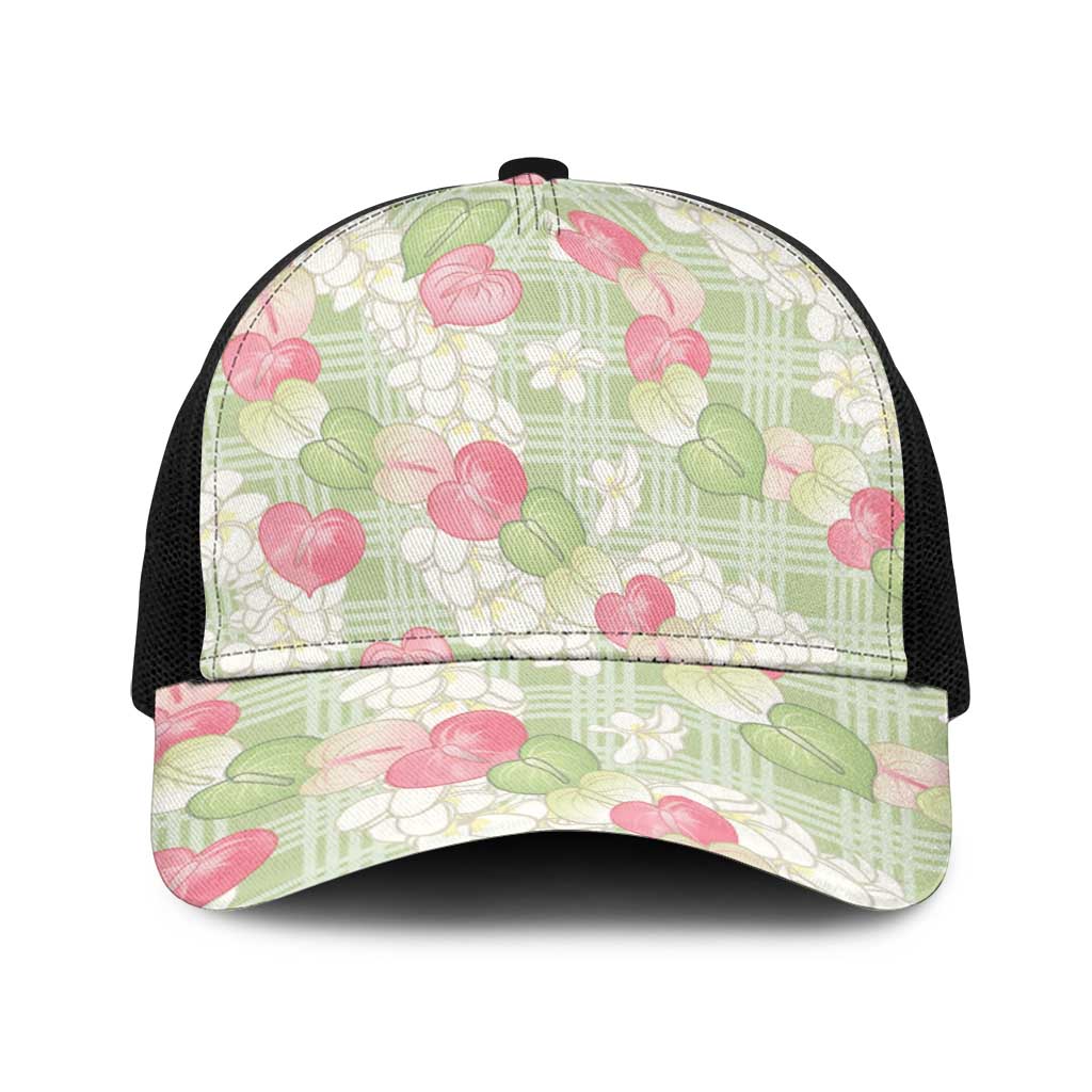 Anthurium Plumeria Lei Pastel Baseball Net Cap Green Hawaiian Splendid Palaka