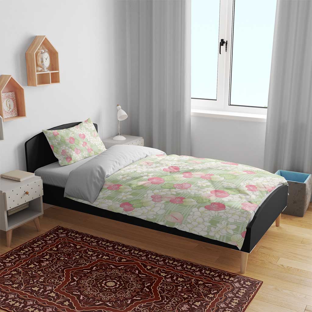 Anthurium Plumeria Lei Pastel Bedding Set Green Hawaiian Splendid Palaka