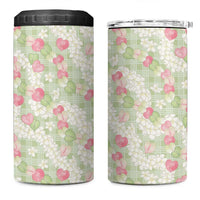 Anthurium Plumeria Lei Pastel 4 in 1 Can Cooler Tumbler Green Hawaiian Splendid Palaka