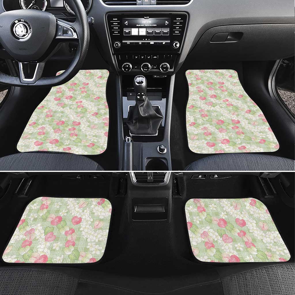 Anthurium Plumeria Lei Pastel Car Mats Green Hawaiian Splendid Palaka