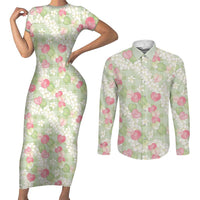 Anthurium Plumeria Lei Pastel Couples Matching Short Sleeve Bodycon Dress and Long Sleeve Button Shirt Green Hawaiian Splendid Palaka LT01 Green - Polynesian Pride