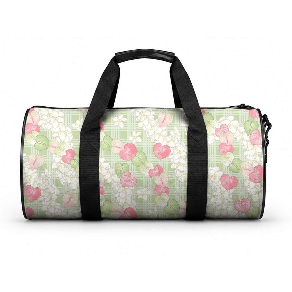 Anthurium Plumeria Lei Pastel Duffle Bag Green Hawaiian Splendid Palaka LT01 One size Green - Polynesian Pride
