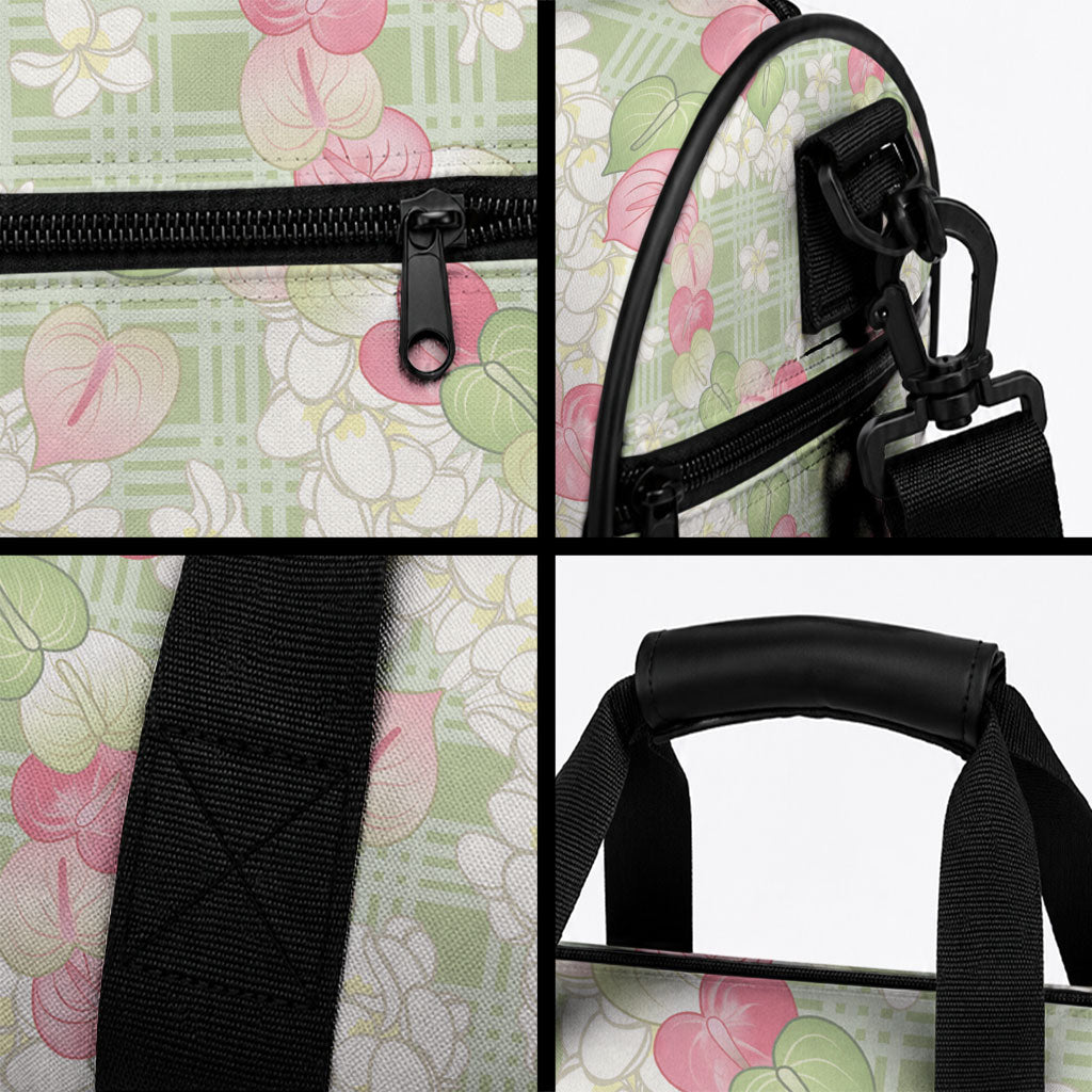 Anthurium Plumeria Lei Pastel Duffle Bag Green Hawaiian Splendid Palaka LT01 - Polynesian Pride