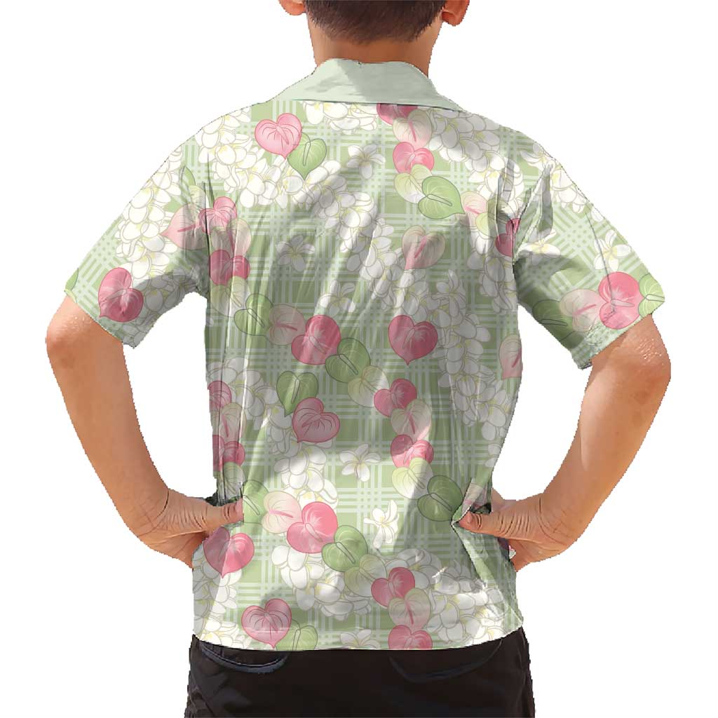 Anthurium Plumeria Lei Pastel Family Matching Long Sleeve Bodycon Dress and Hawaiian Shirt Green Hawaiian Splendid Palaka LT01 - Polynesian Pride