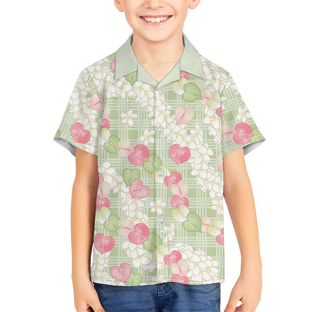 Anthurium Plumeria Lei Pastel Family Matching Long Sleeve Bodycon Dress and Hawaiian Shirt Green Hawaiian Splendid Palaka LT01 Son's Shirt Green - Polynesian Pride