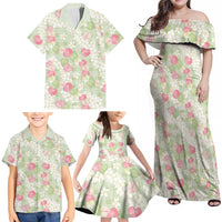 Anthurium Plumeria Lei Pastel Family Matching Off Shoulder Maxi Dress and Hawaiian Shirt Green Hawaiian Splendid Palaka LT01 - Polynesian Pride