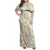 Anthurium Plumeria Lei Pastel Family Matching Off Shoulder Maxi Dress and Hawaiian Shirt Green Hawaiian Splendid Palaka LT01 Mom's Dress Green - Polynesian Pride