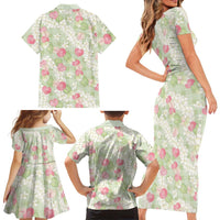 Anthurium Plumeria Lei Pastel Family Matching Short Sleeve Bodycon Dress and Hawaiian Shirt Green Hawaiian Splendid Palaka LT01 - Polynesian Pride