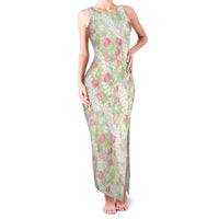 Anthurium Plumeria Lei Pastel Family Matching Tank Maxi Dress and Hawaiian Shirt Green Hawaiian Splendid Palaka LT01 Mom's Dress Green - Polynesian Pride