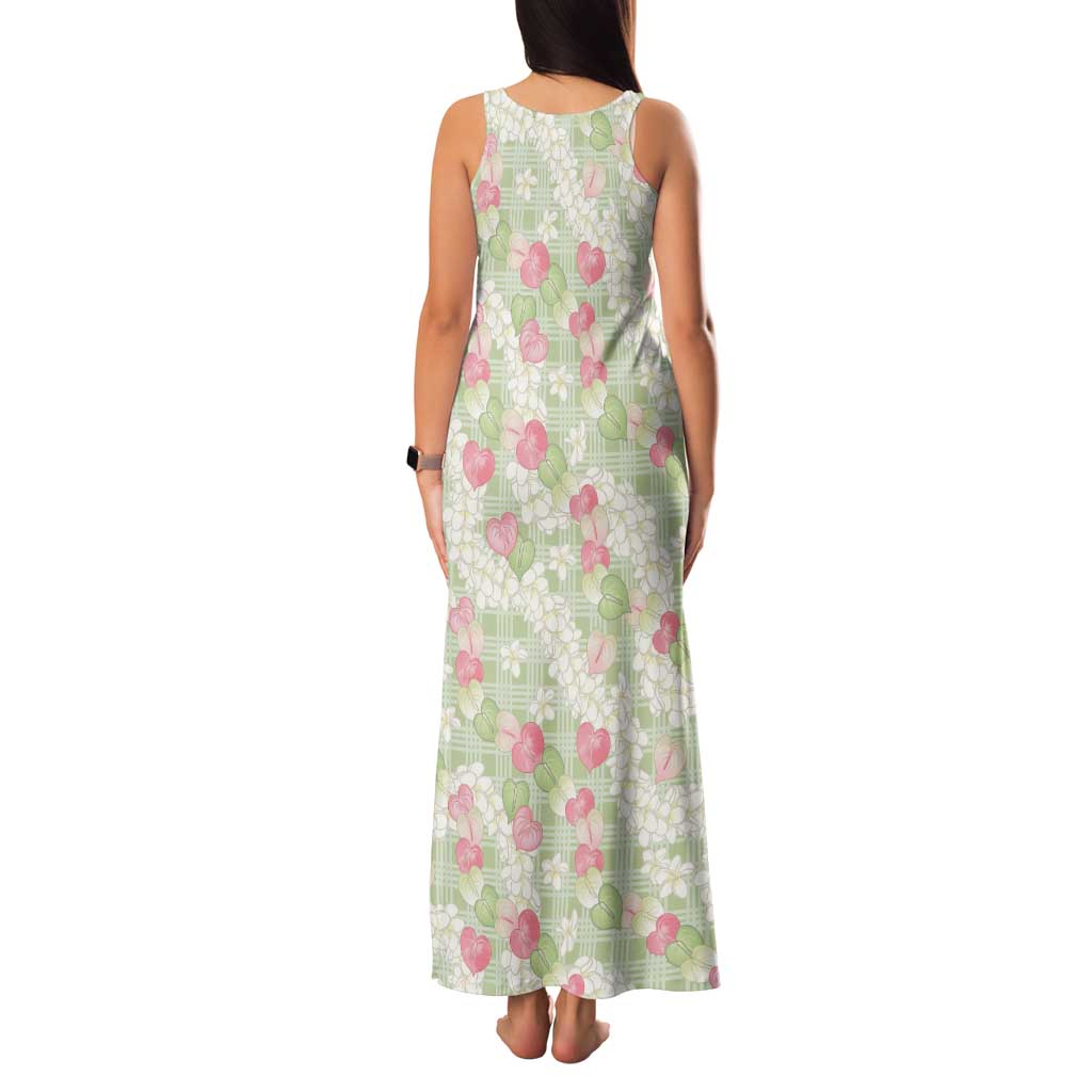 Anthurium Plumeria Lei Pastel Family Matching Tank Maxi Dress and Hawaiian Shirt Green Hawaiian Splendid Palaka LT01 - Polynesian Pride