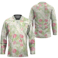 Anthurium Plumeria Lei Pastel Hockey Jersey Green Hawaiian Splendid Palaka