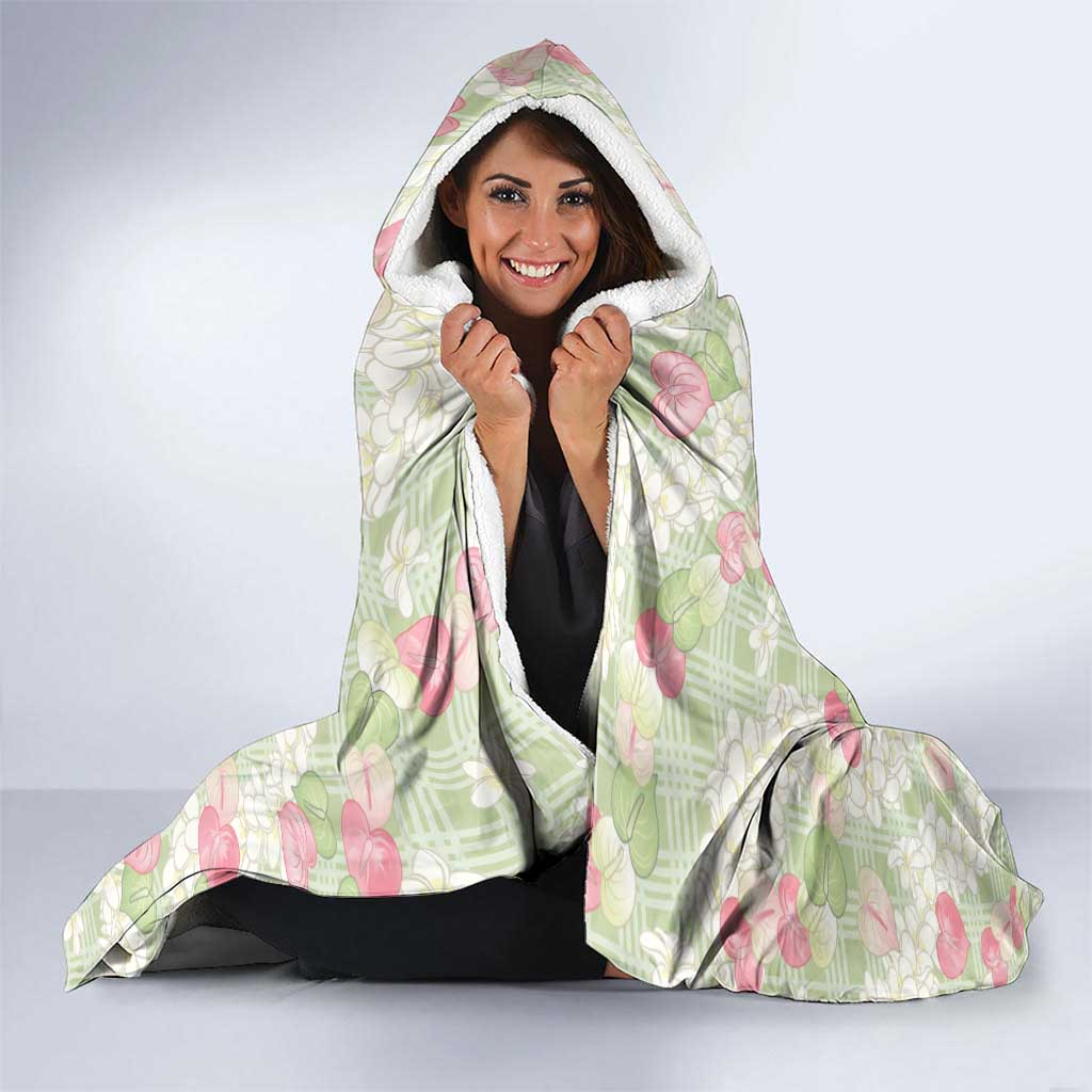 Anthurium Plumeria Lei Pastel Hooded Blanket Green Hawaiian Splendid Palaka