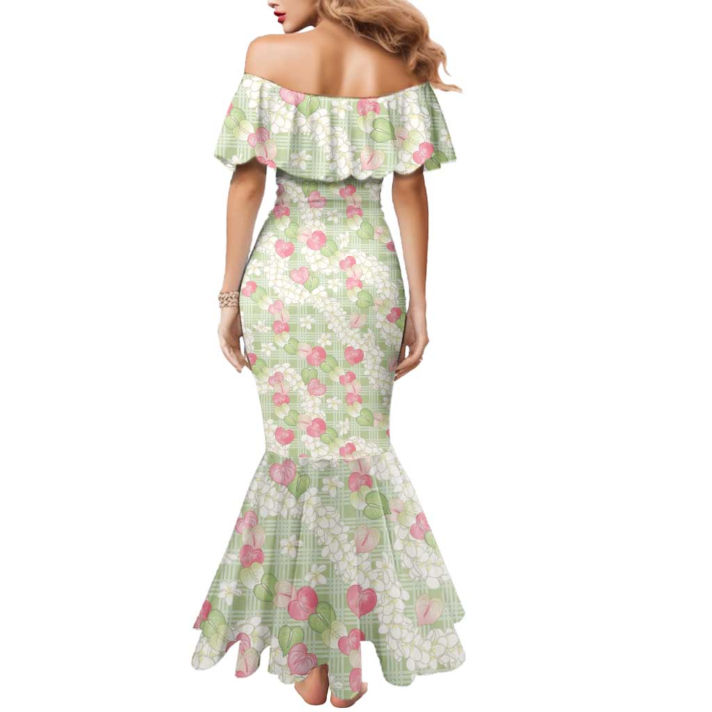 Anthurium Plumeria Lei Pastel Mermaid Dress Green Hawaiian Splendid Palaka