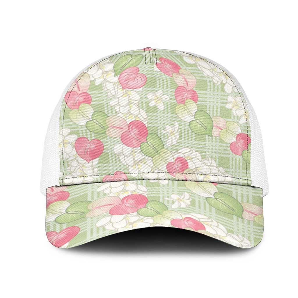 Anthurium Plumeria Lei Pastel Mesh Trucker Cap Green Hawaiian Splendid Palaka