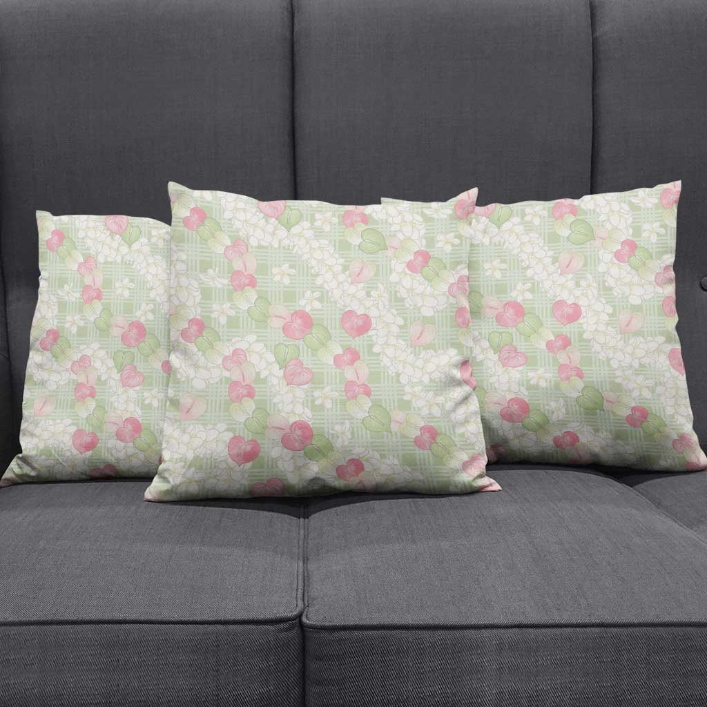Anthurium Plumeria Lei Pastel Pillow Cover Green Hawaiian Splendid Palaka