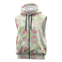 Anthurium Plumeria Lei Pastel Sleeveless Zip Hoodie Green Hawaiian Splendid Palaka