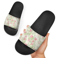 Anthurium Plumeria Lei Pastel Slide Sandals Green Hawaiian Splendid Palaka