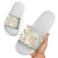 Anthurium Plumeria Lei Pastel Slide Sandals Green Hawaiian Splendid Palaka