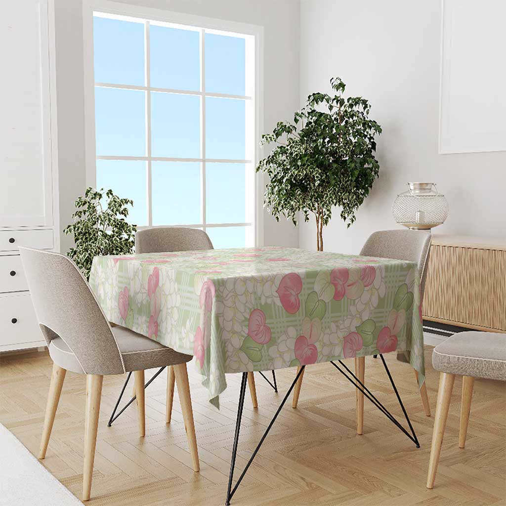 Anthurium Plumeria Lei Pastel Tablecloth Green Hawaiian Splendid Palaka