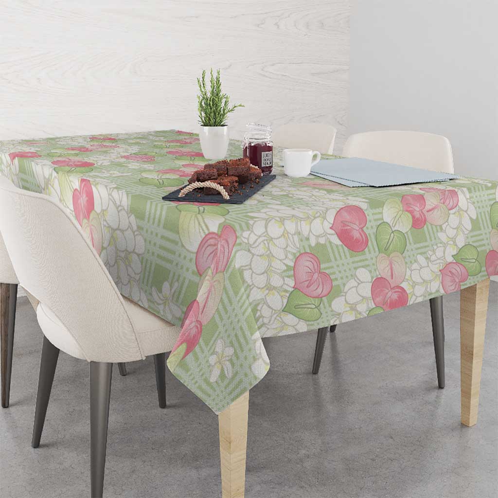 Anthurium Plumeria Lei Pastel Tablecloth Green Hawaiian Splendid Palaka
