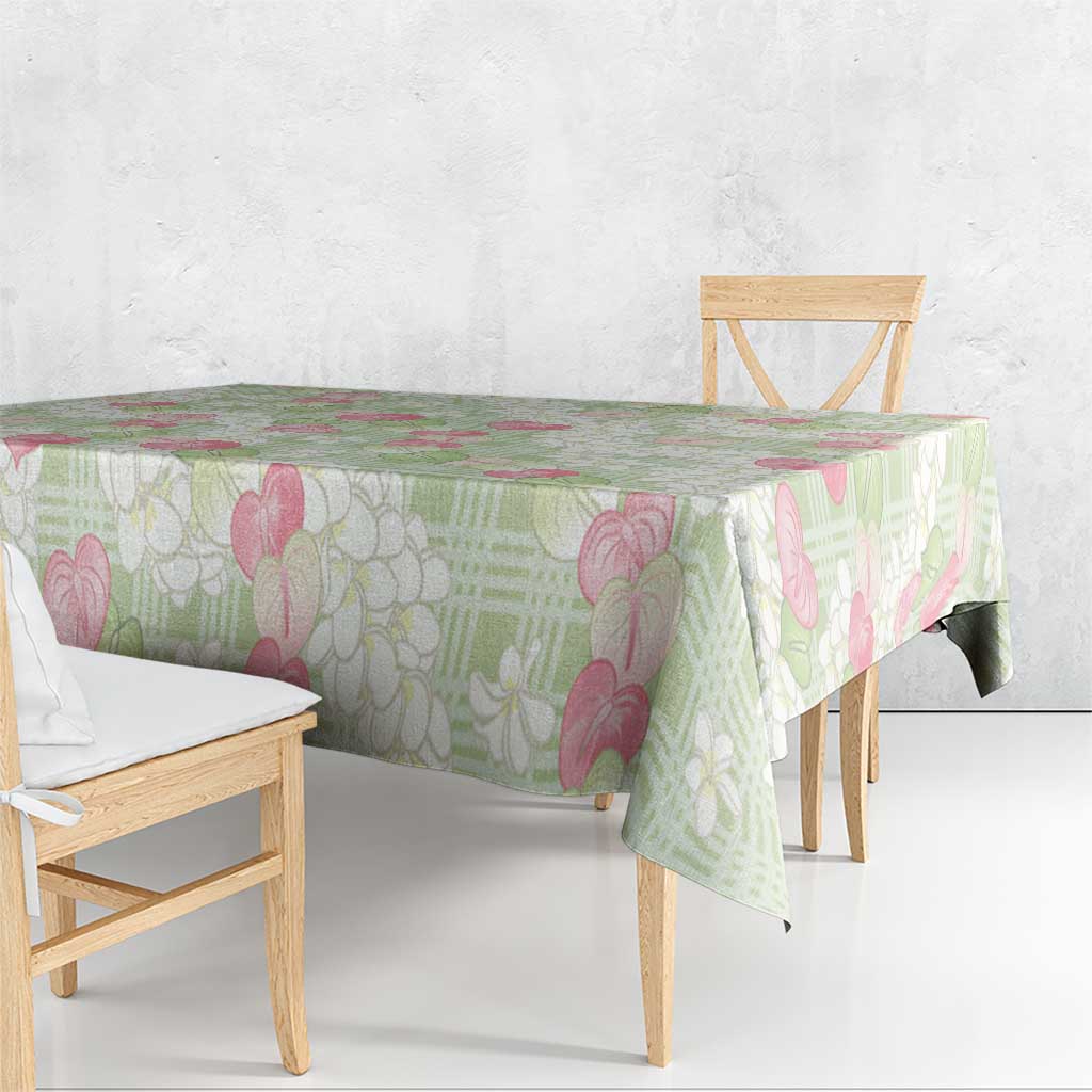 Anthurium Plumeria Lei Pastel Tablecloth Green Hawaiian Splendid Palaka